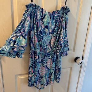 Lilly Pulitzer Blue Multicolor off the shoulder romper